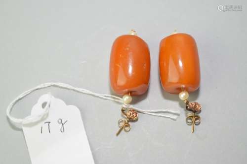 Pair of Butterscotch Egg Yolk Amber Bead Earrings