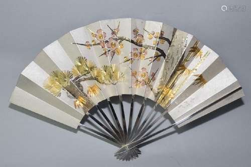 Japanese Gilt Sterling Silver Fan