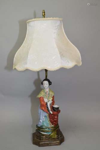 Qing Chinese Famille Rose Maiden Lamp