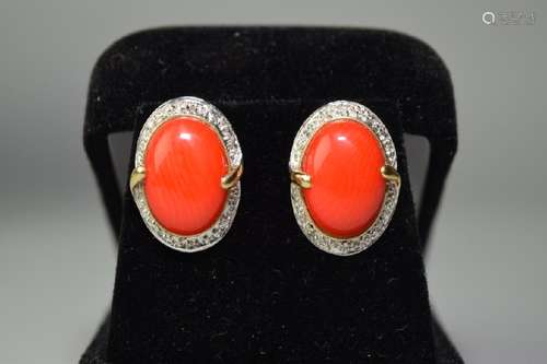 Pair of Natural Red Coral Earrings