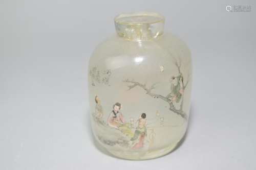 Republic Chinese Reverse Painted Snuff Bottle, Signed