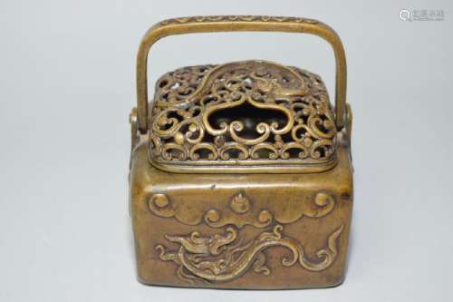 18-19th C. Chinese Brass Chi'long Hand Warmer