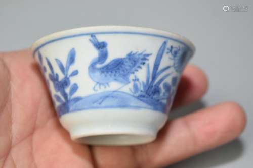 Kangxi Chinese Blue and White Bird Cup