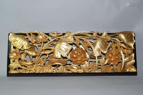 19th C. Chinese Gilt Wood Relief Carving Plaque