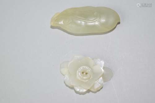 Chinese Jade Carved Amulet and Button