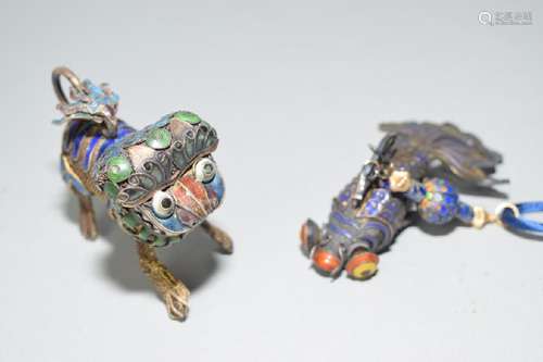 Chinese Enamel over Silver Lion and Gold Fish