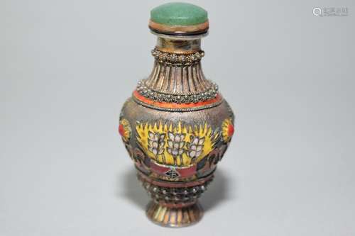 1950-70s Chinese Enamel over Silver Snuff Bottle