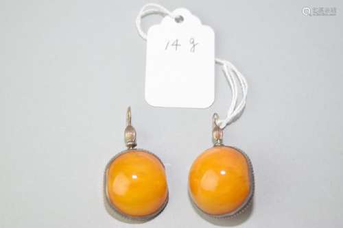 Pair of Butterscotch Egg Yolk Amber Bead Earrings