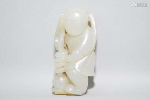 19-20th C. Chinese White Jade Carved Boy