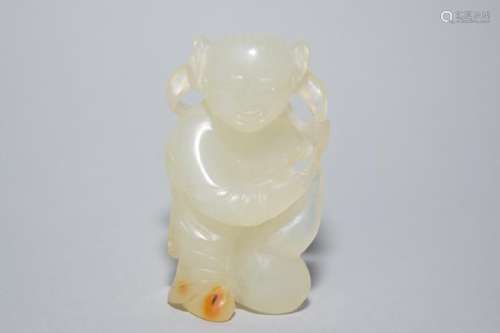 Qing Chinese White Jade Carved Boy