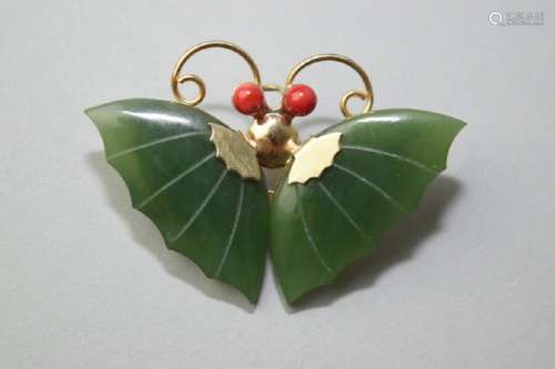 Spinach Jade Butterfly Brooch