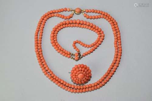 Natural Orange Coral Bead Jewelry Set