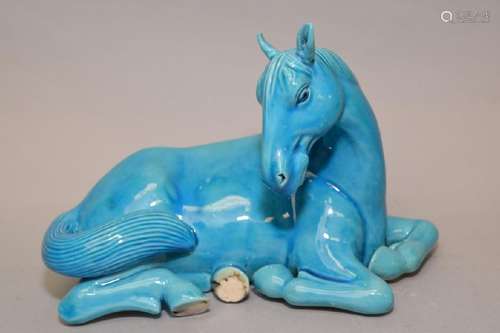 19-20th C. Chinese Peacock Blue Glaze Horse