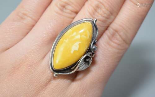 Butterscotch Egg Yolk Amber and Silver Ring