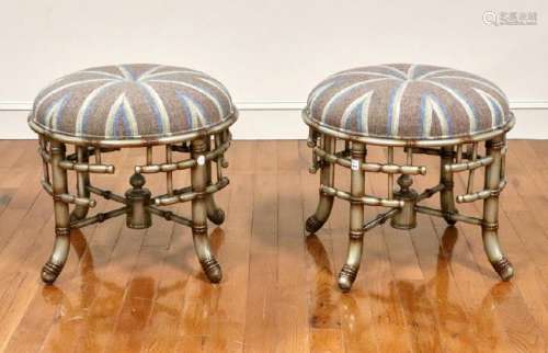 Pair of Faux Bamboo Upholstered Stools