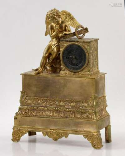 19thC French Empire Gilt Bronze Clock