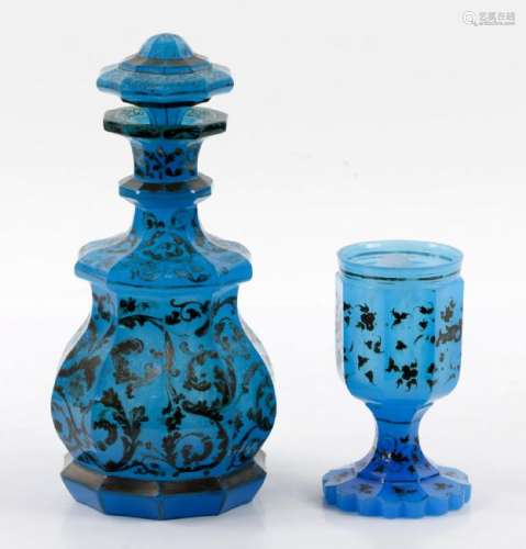 19thC Bohemian Glass Decanter & Goblet