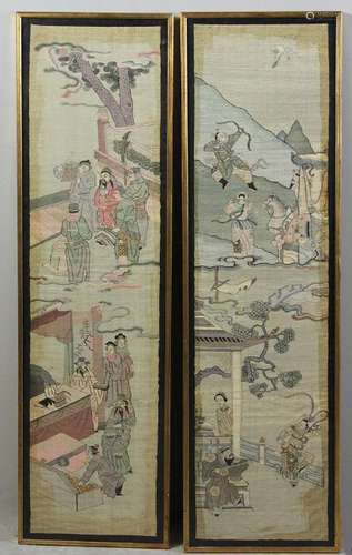 Pair of Chinese Embroidered Framed Panels