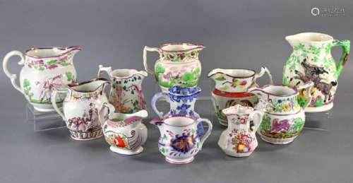 Collection of 19thC English Polychrome Pitchers