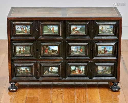 Six Drawer Chest with Reverse Painted Scenes