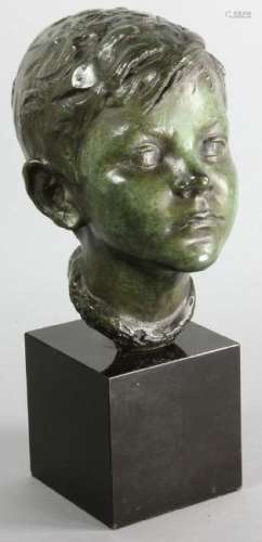 Bronze Bust of Young Boy on Marble Base