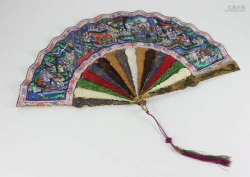 Circa 1850 Chinese Carved Painted Fan