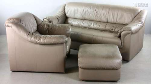 Leather Sofa and Armchair with Ottoman
