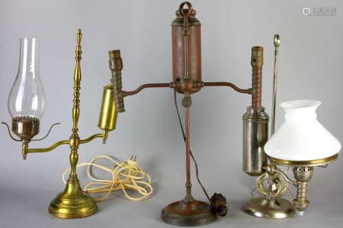 Three Old Brass Student Lamps