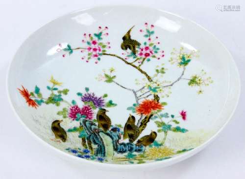 Chinese Famille Rose Porcelain Plate w/ Birds