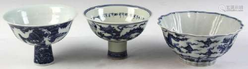 Three Chinese Yuan Ming Style Porcelain Items