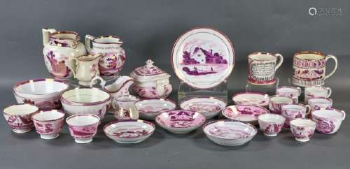 19thC English Staffordshire Pink Lustre Pieces