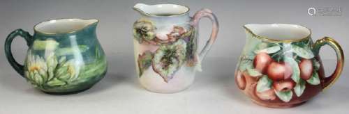 Three French Limoges Handpainted Pitchers