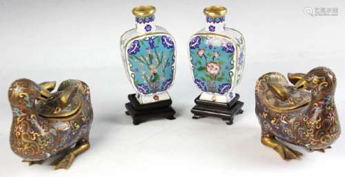 Group of Chinese Cloisonne Ducks and Vases