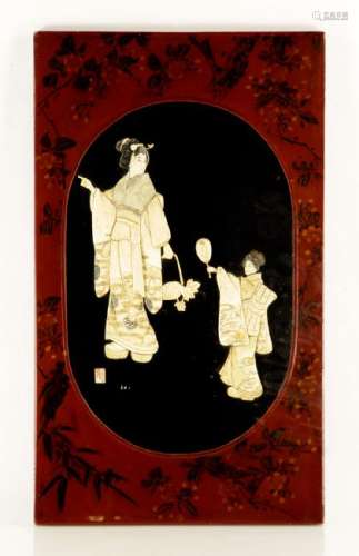 19thC Japanese Meiji Period Lacquered Wall Plaque