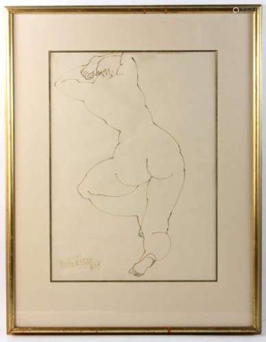 Umberto Romano, Nude, Brown Ink Drawing