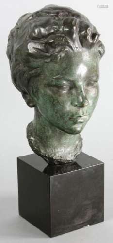 Bronze Bust of Young Girl on Marble Base