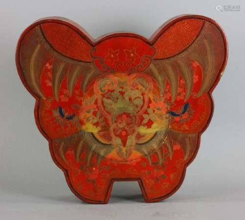 Chinese Red Lacquered Butterfly Box