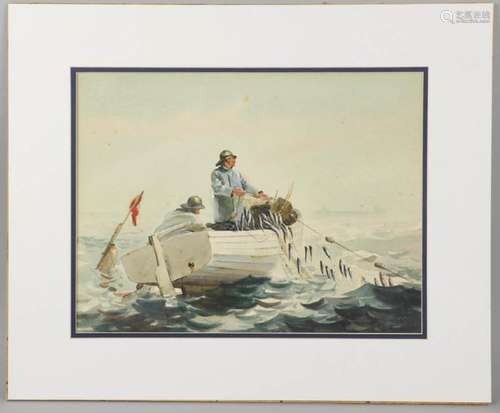 Allard Signed, Watercolor of Fishermen