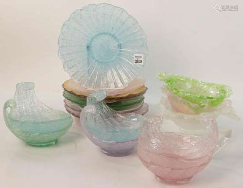Set of Multi-colored Frosted Glass Dishes