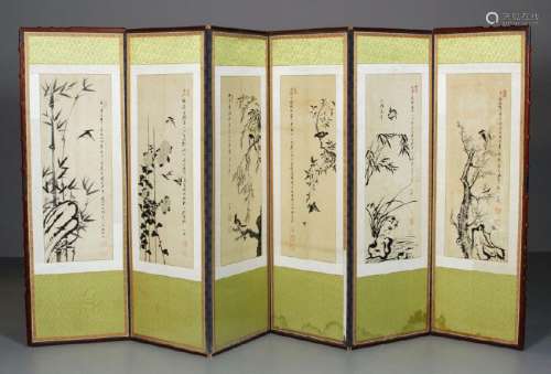Six Panel Screen with Chinese Paintings