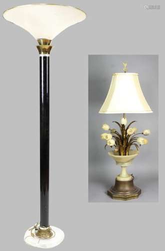 Alabaster and Iron Lamp, Deco Style Floor Lamp