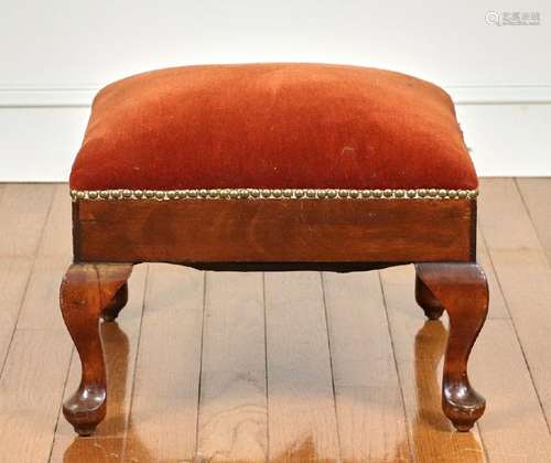 Upholstered Stool, Brass Tack Decoration