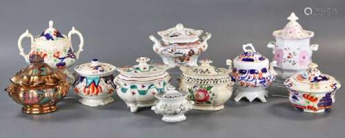 Collection of 19thC Polychrome Ironstone Sugar Bowls