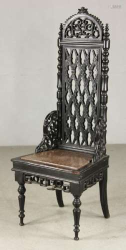19thC Carved Rosewood High Back Chair