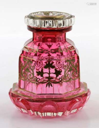 19thC Bohemian Glass Covered Perfume Bottle