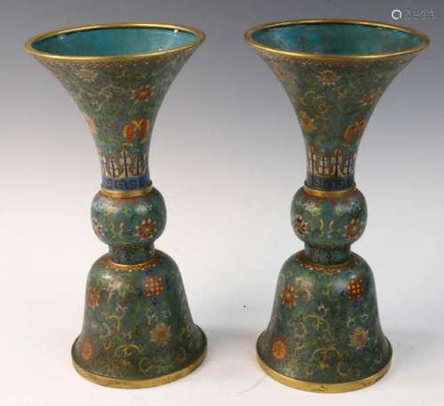 Pair of 19thC Chinese Cloisonne Gu Vases