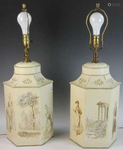 Pair of Chinese Tea Tin Lamps