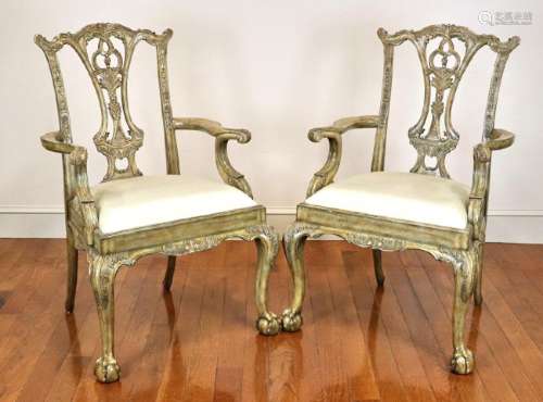 Pair of French Style Carved Armchairs