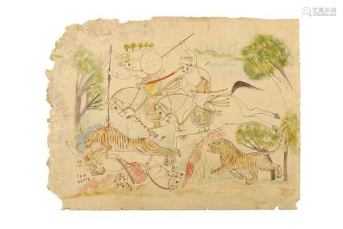 A TIGER HUNTING SKETCH Kota, North Western India, late