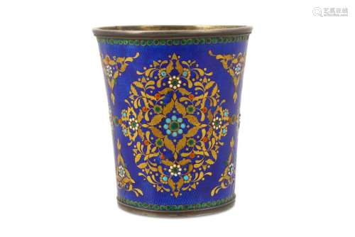 A TALL ENAMELLED SILVER CUP Possibly Central Asia or